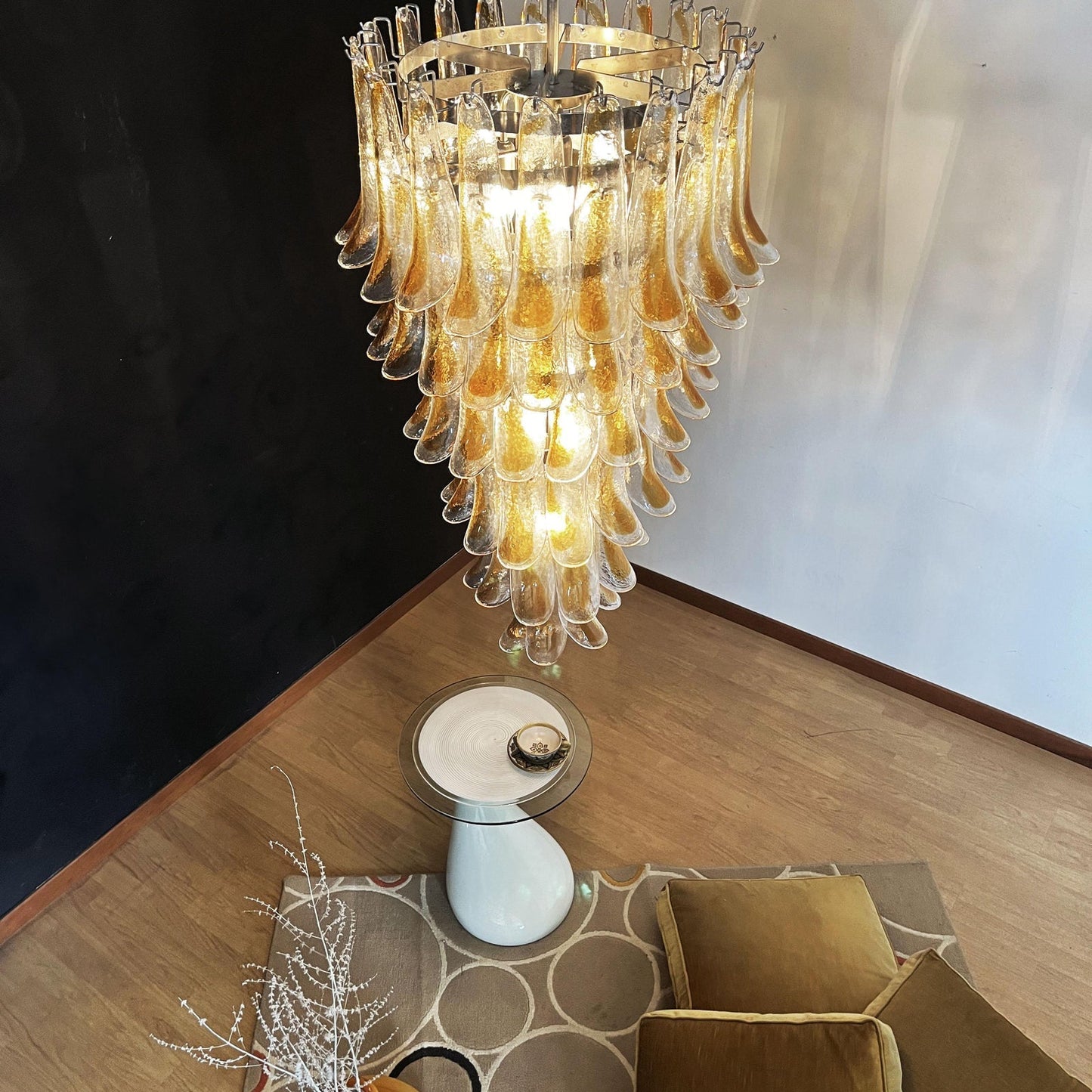 Elegant Marigold Glass Chandelier with Adjustable Height & LED Compati