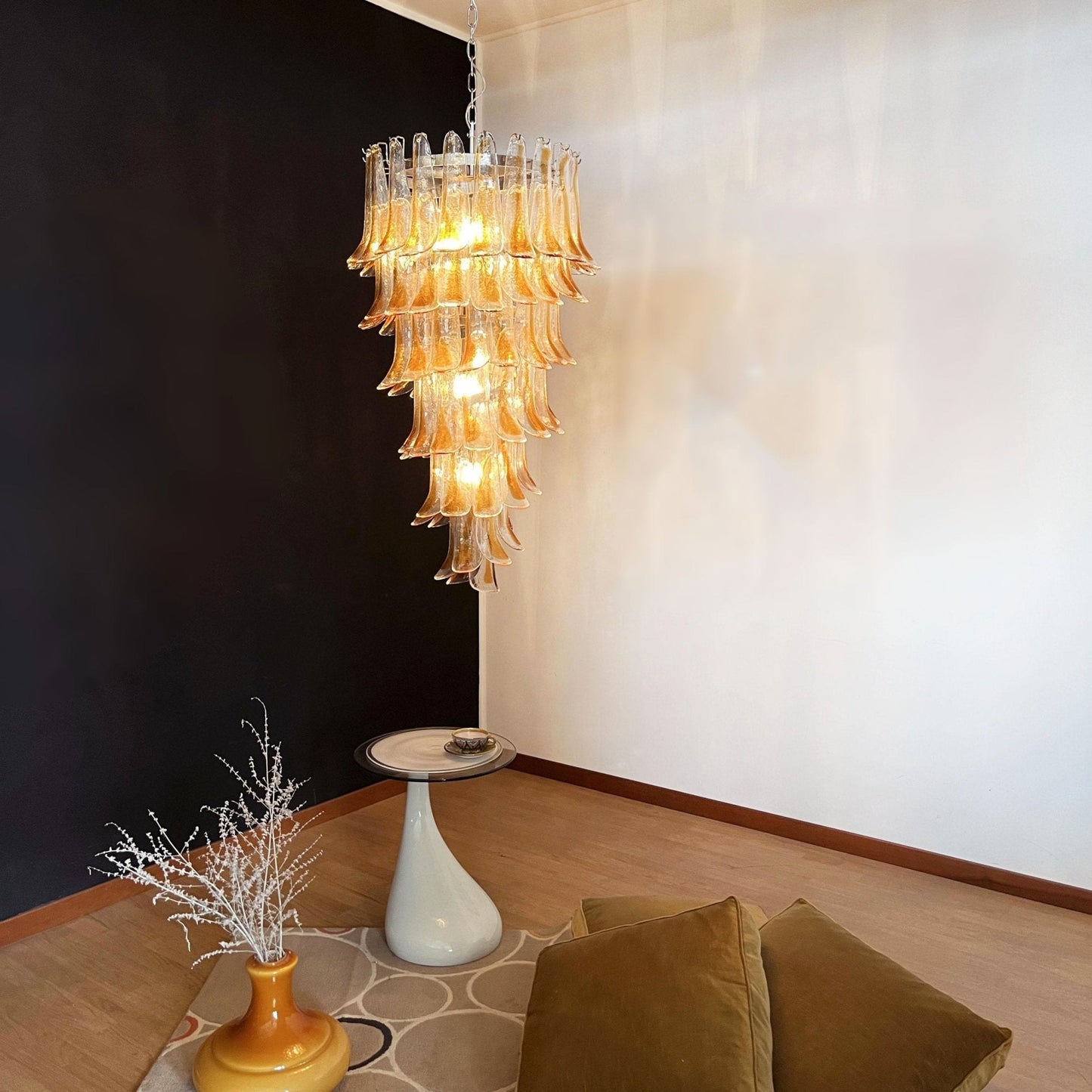 Elegant Marigold Glass Chandelier with Adjustable Height & LED Compati