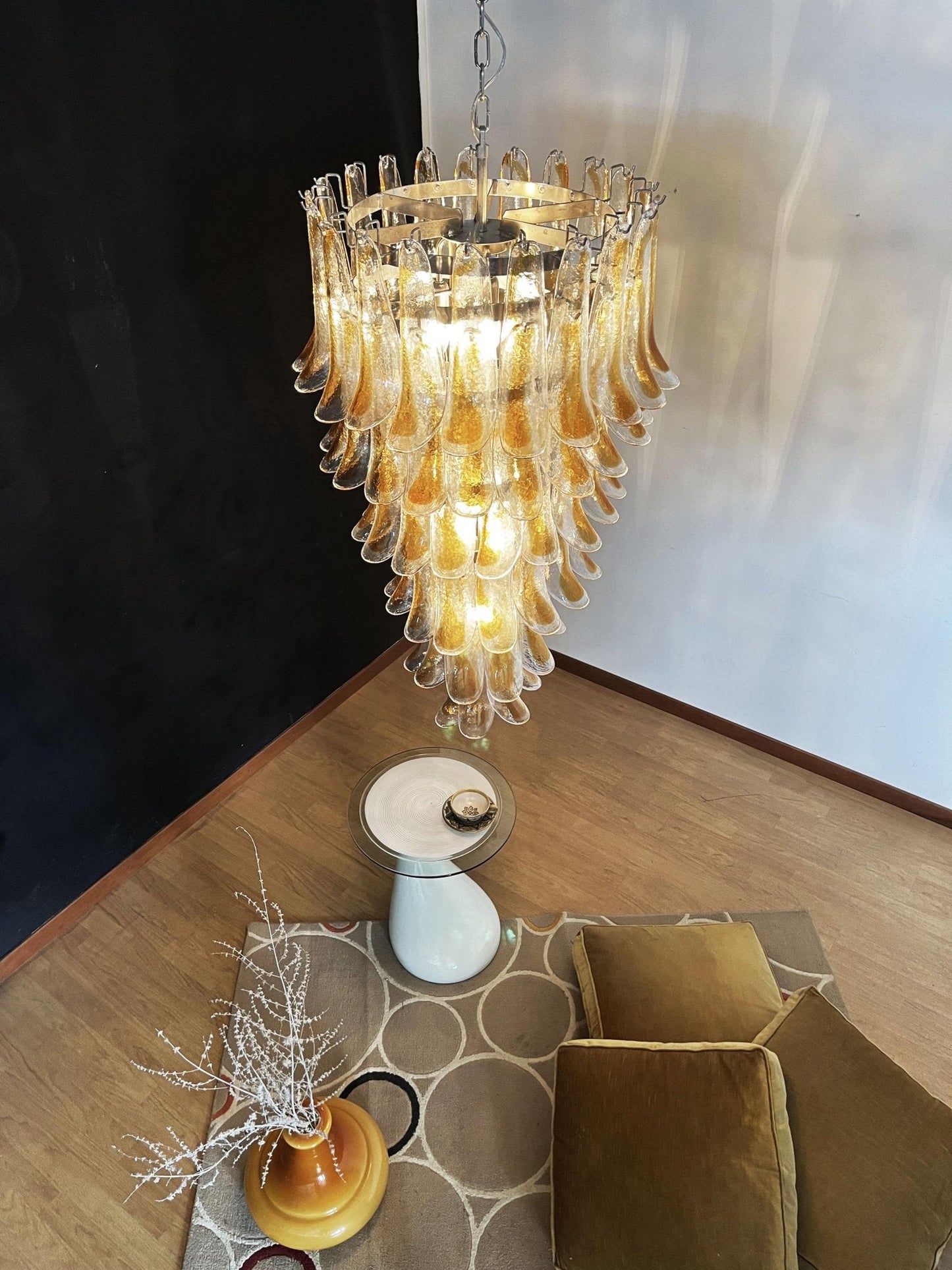 Elegant Marigold Glass Chandelier with Adjustable Height & LED Compati