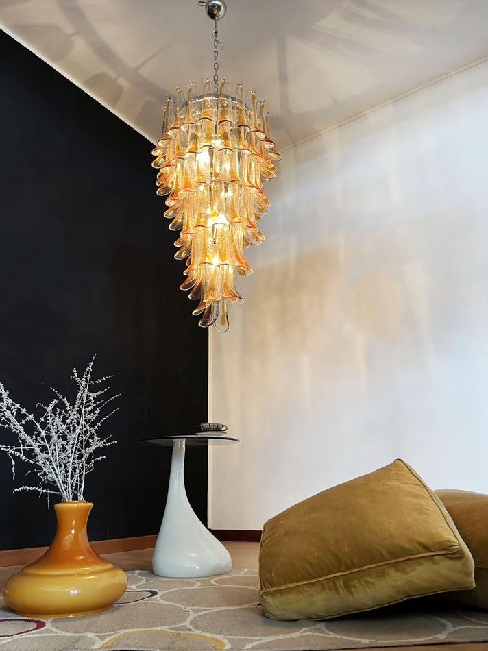 Elegant Marigold Glass Chandelier with Adjustable Height & LED Compati