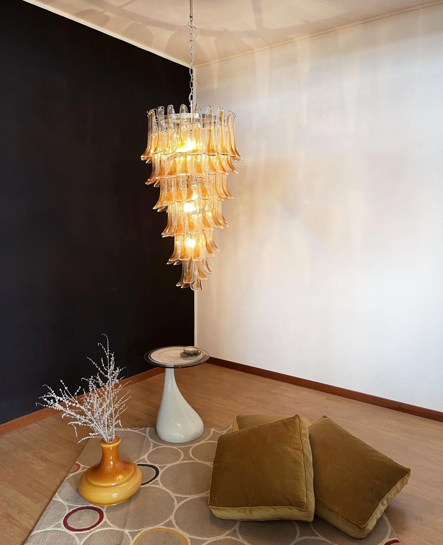 Elegant Marigold Glass Chandelier with Adjustable Height & LED Compati