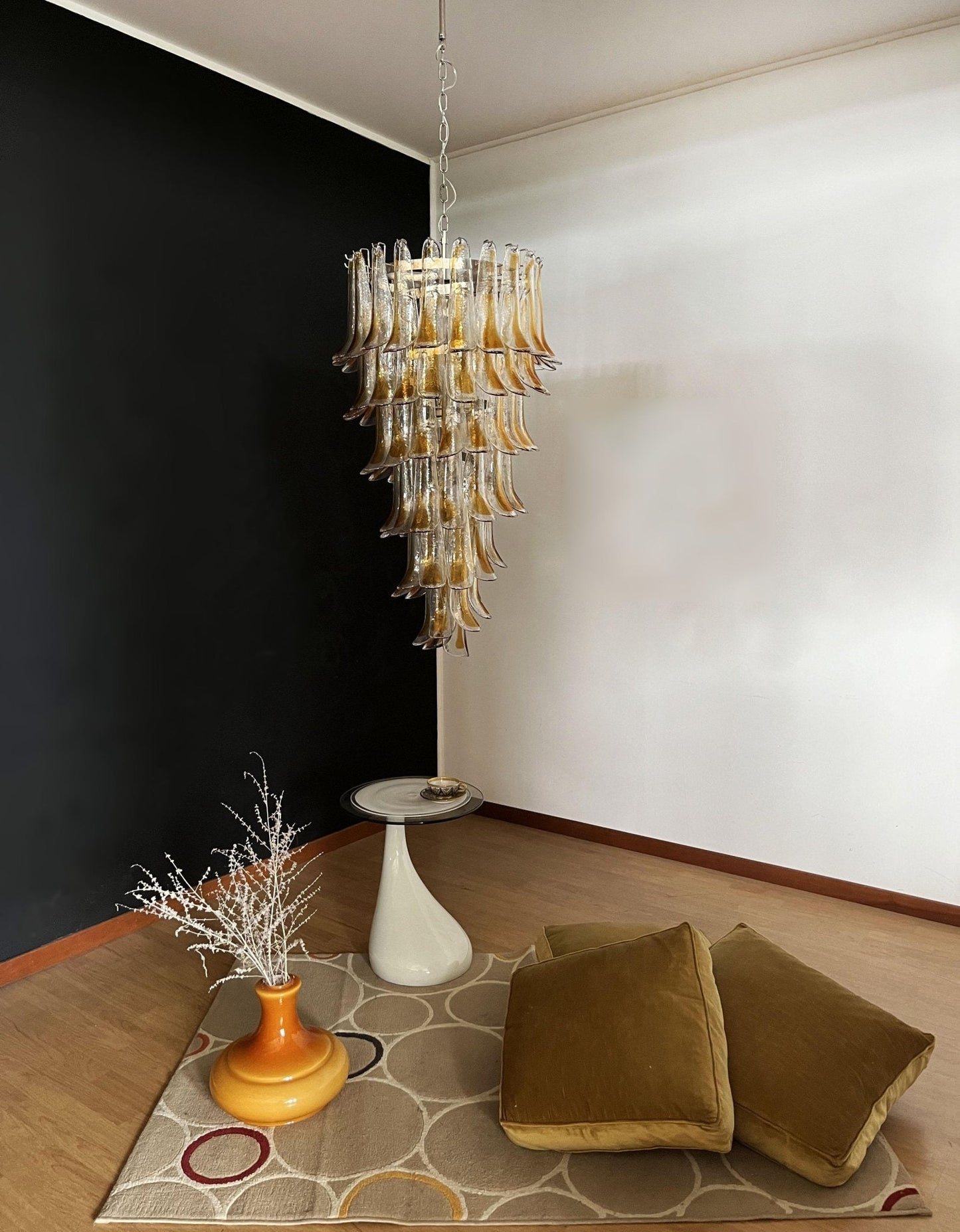 Elegant Marigold Glass Chandelier with Adjustable Height & LED Compati