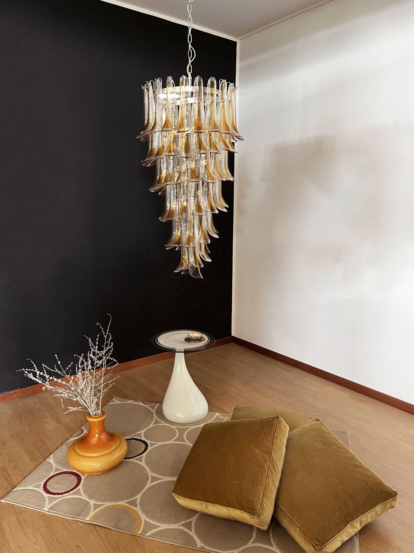 Elegant Marigold Glass Chandelier with Adjustable Height & LED Compati