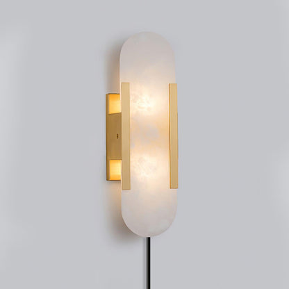Oblong Alabaster Plug-in Wall Sconce with Adjustable Brightness & Mode