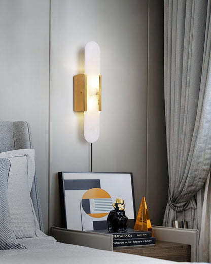 Oblong Alabaster Plug-in Wall Sconce with Adjustable Brightness & Mode