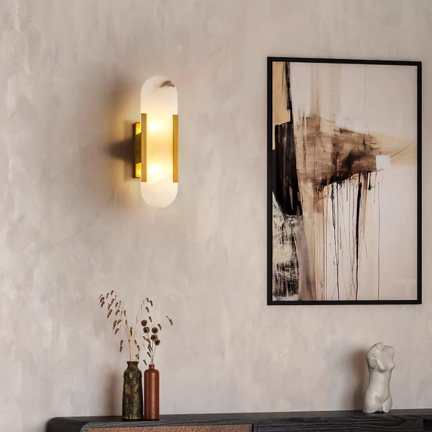 Oblong Alabaster Plug-in Wall Sconce with Adjustable Brightness & Mode