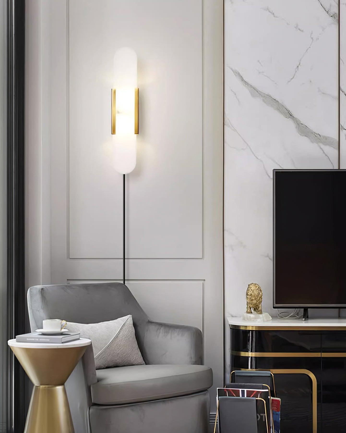 Oblong Alabaster Plug-in Wall Sconce with Adjustable Brightness & Mode