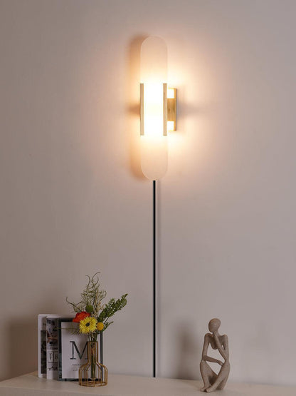 Oblong Alabaster Plug-in Wall Sconce with Adjustable Brightness & Mode