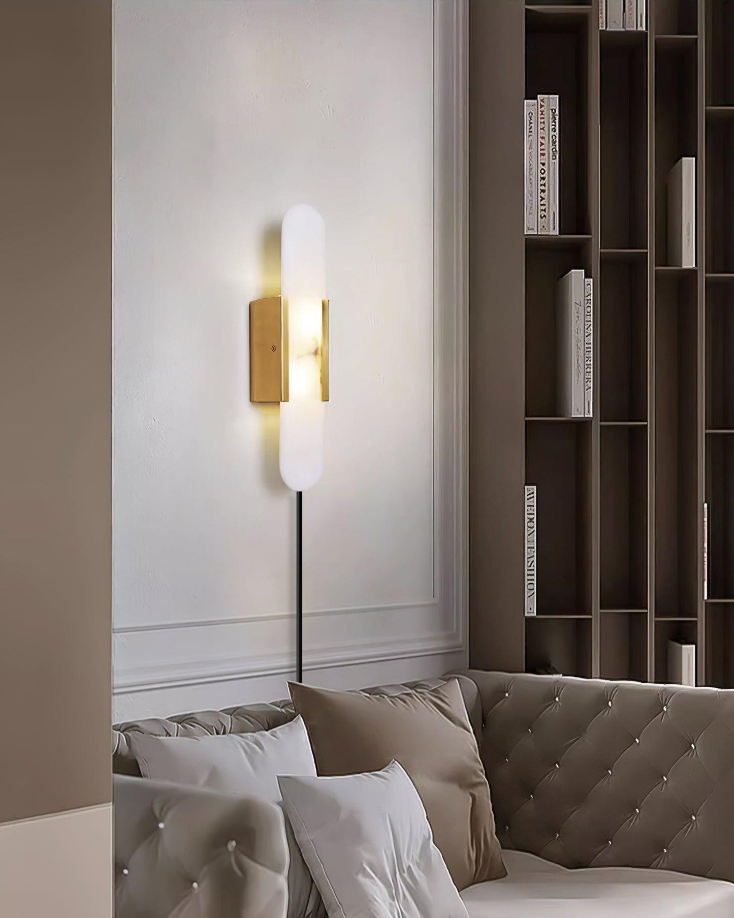 Oblong Alabaster Plug-in Wall Sconce with Adjustable Brightness & Mode