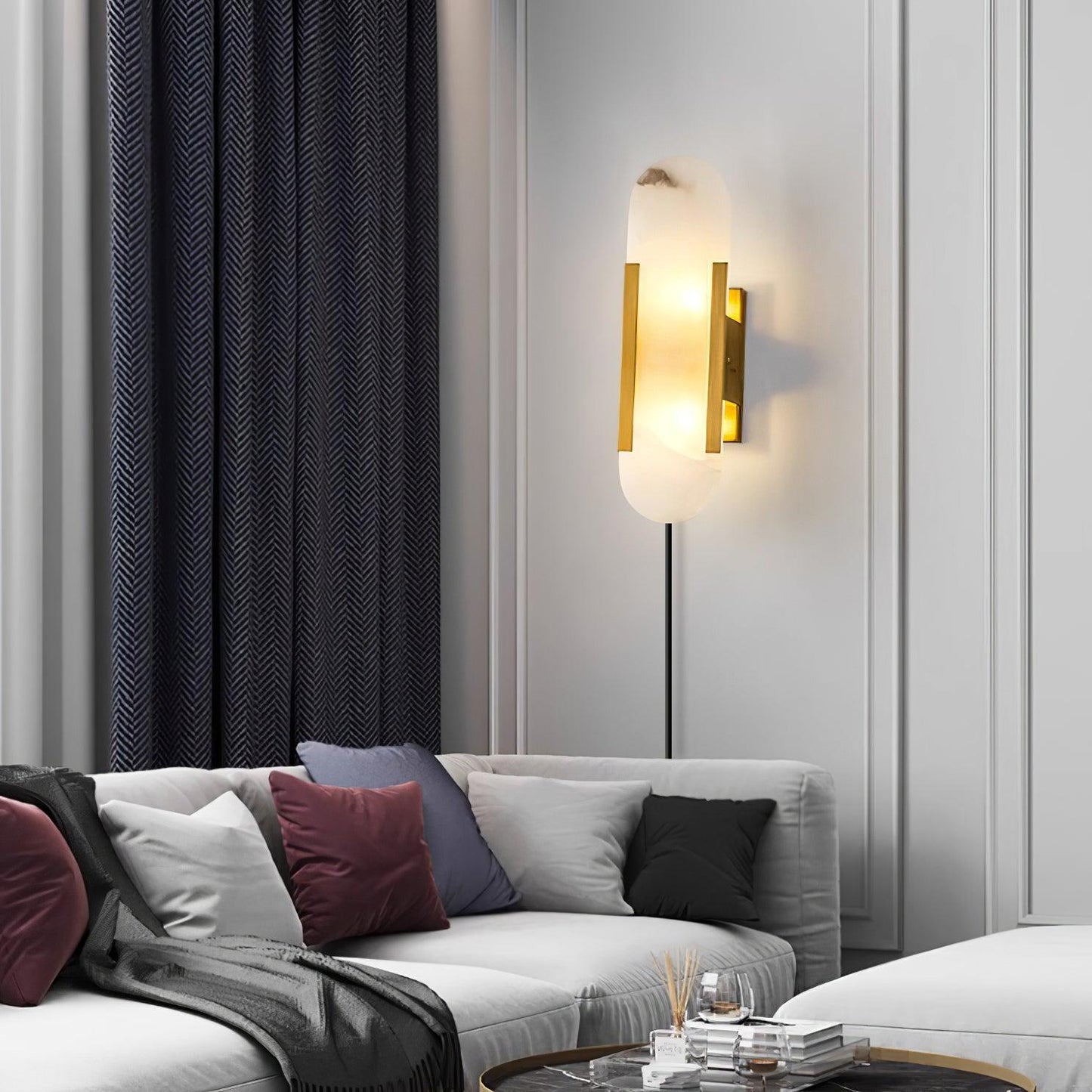 Oblong Alabaster Plug-in Wall Sconce with Adjustable Brightness & Mode