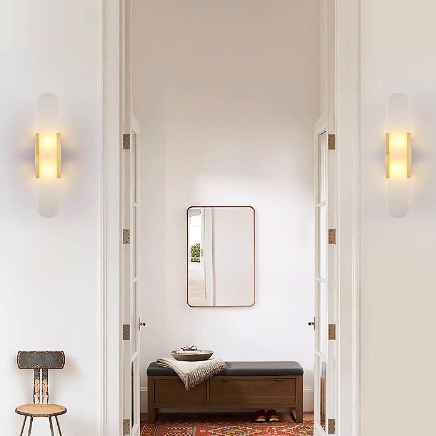 Oblong Alabaster Plug-in Wall Sconce with Adjustable Brightness & Mode