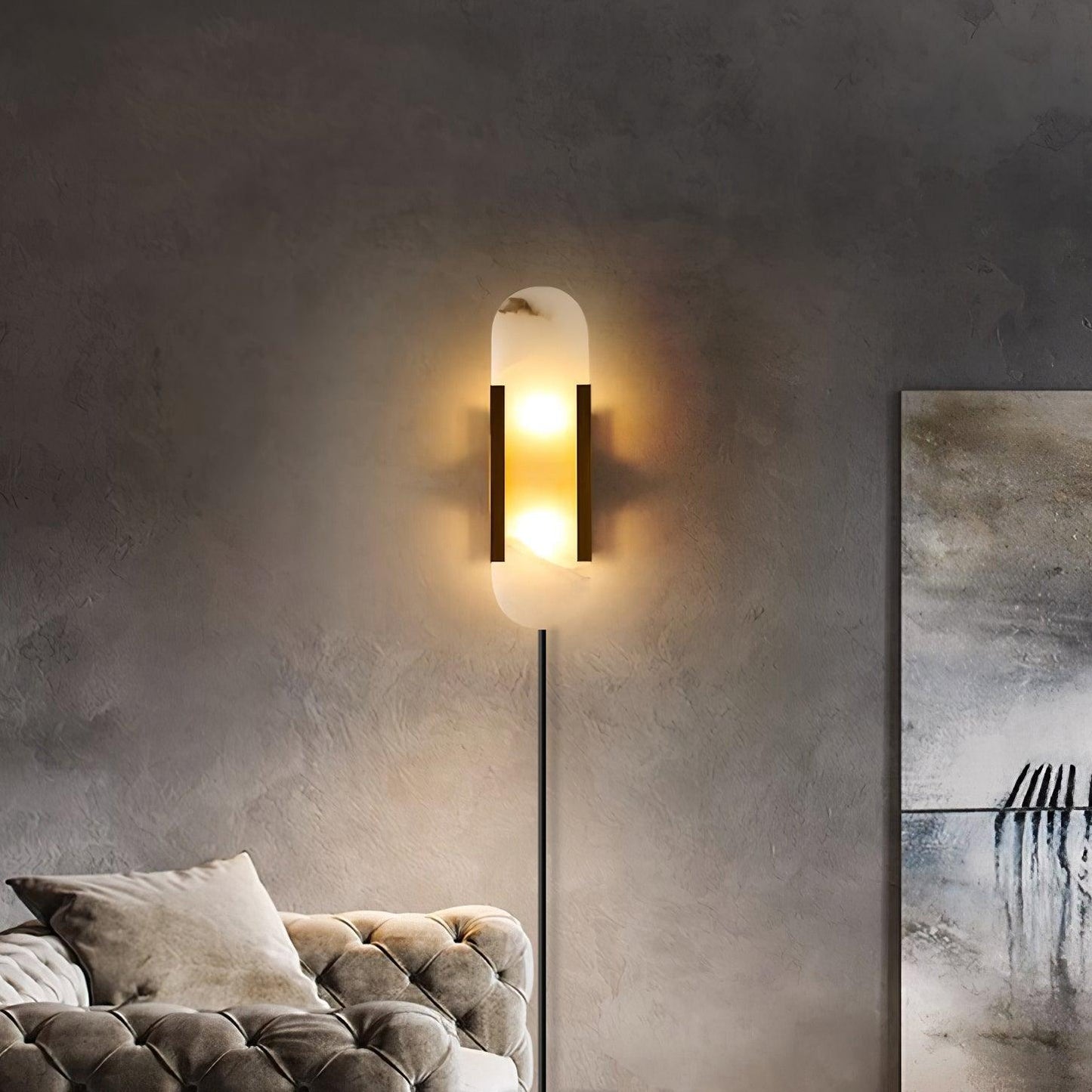 Oblong Alabaster Plug-in Wall Sconce with Adjustable Brightness & Mode