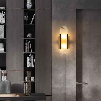 Oblong Alabaster Plug-in Wall Sconce with Adjustable Brightness & Mode