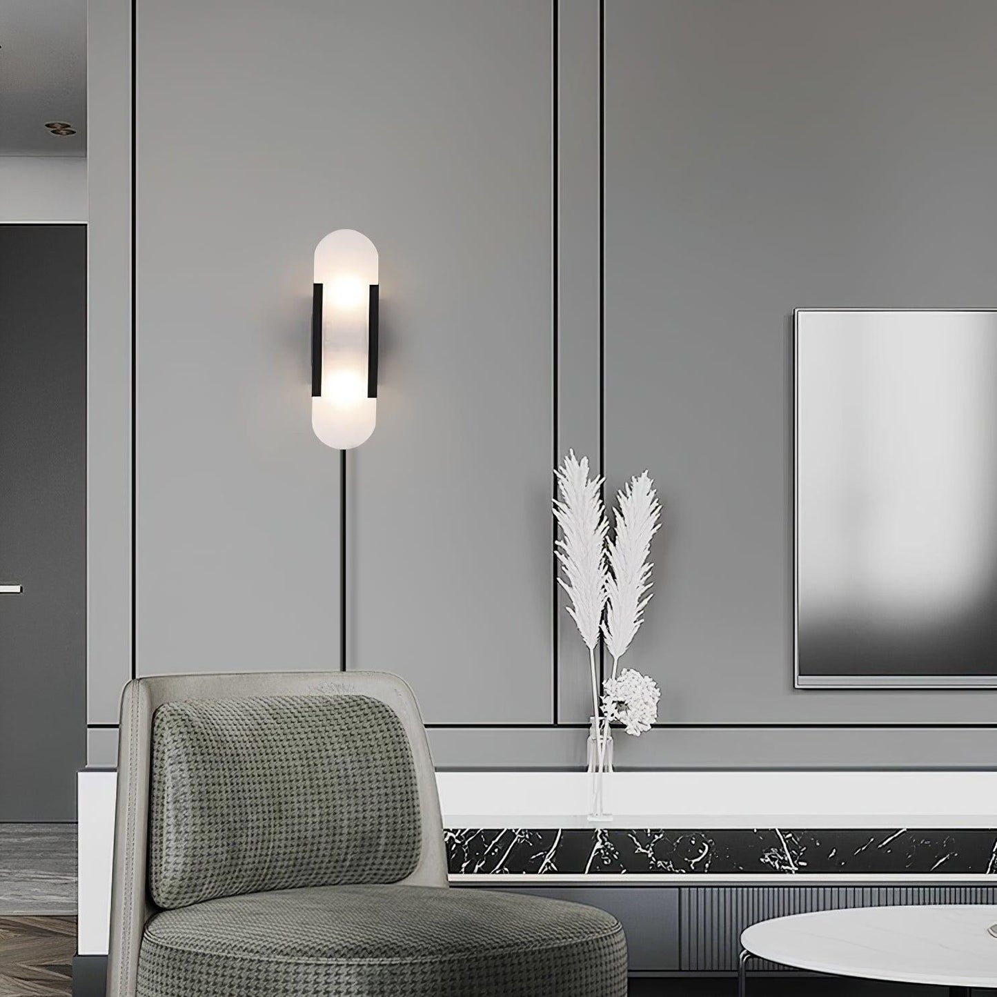 Oblong Alabaster Plug-in Wall Sconce with Adjustable Brightness & Mode