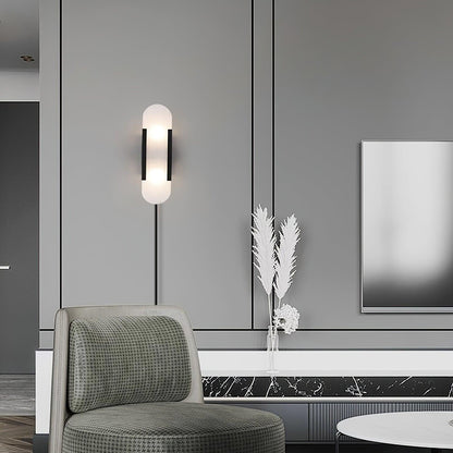 Oblong Alabaster Plug-in Wall Sconce with Adjustable Brightness & Mode