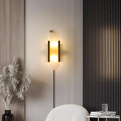 Oblong Alabaster Plug-in Wall Sconce with Adjustable Brightness & Mode