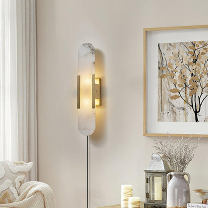 Oblong Alabaster Plug-in Wall Sconce with Adjustable Brightness & Mode