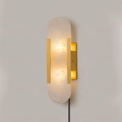 Oblong Alabaster Plug-in Wall Sconce with Adjustable Brightness & Mode