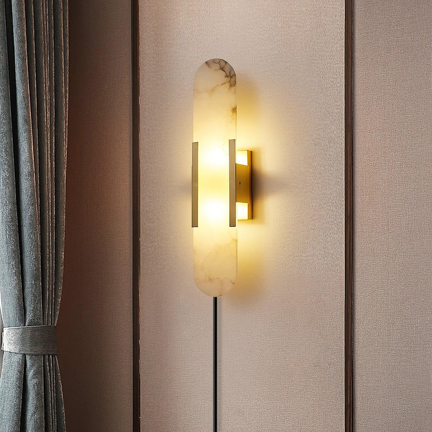 Oblong Alabaster Plug-in Wall Sconce with Adjustable Brightness & Mode