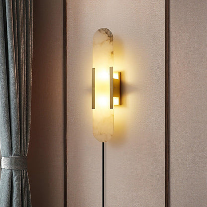 Oblong Alabaster Plug-in Wall Sconce with Adjustable Brightness & Mode