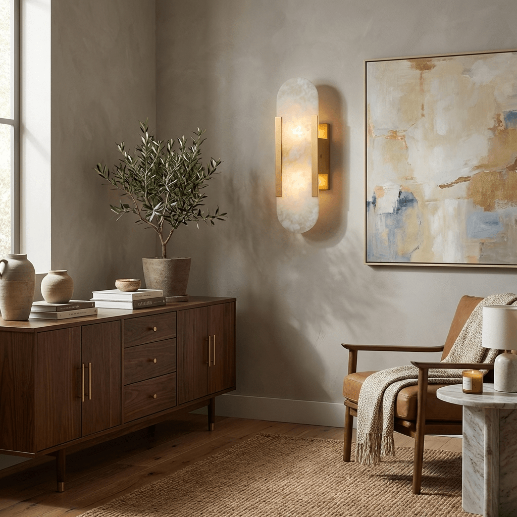 Oblong Alabaster Wall Sconce - Elegant Design, Soft Ambient Lighting