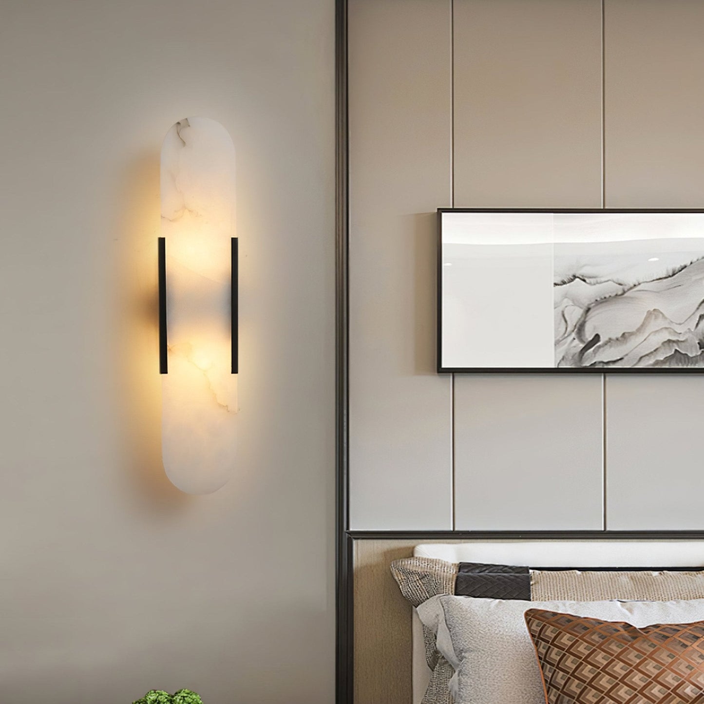Oblong Alabaster Plug-in Wall Sconce with Adjustable Brightness & Mode