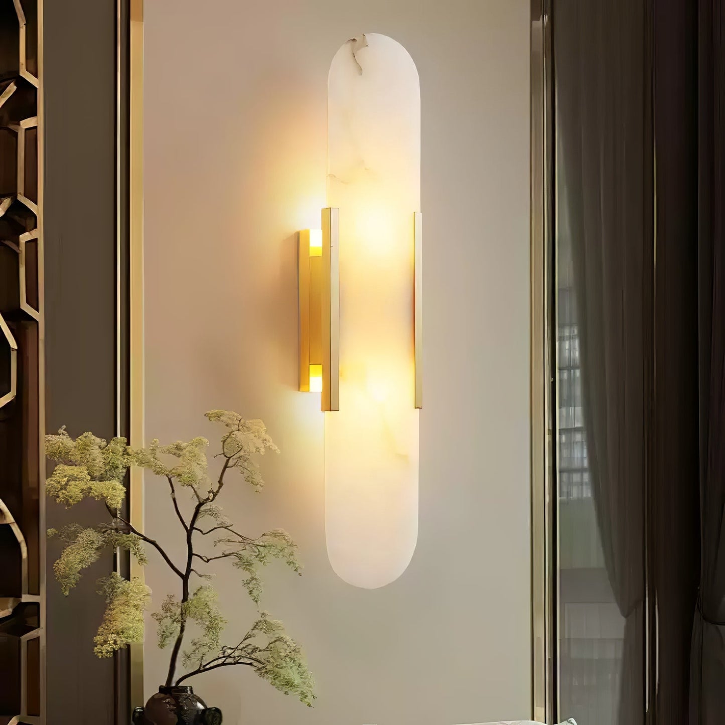Oblong Alabaster Plug-in Wall Sconce with Adjustable Brightness & Mode