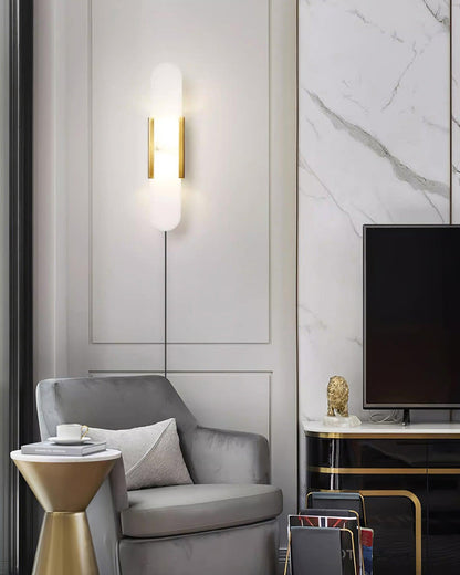 Oblong Alabaster Plug-in Wall Sconce with Adjustable Brightness & Mode