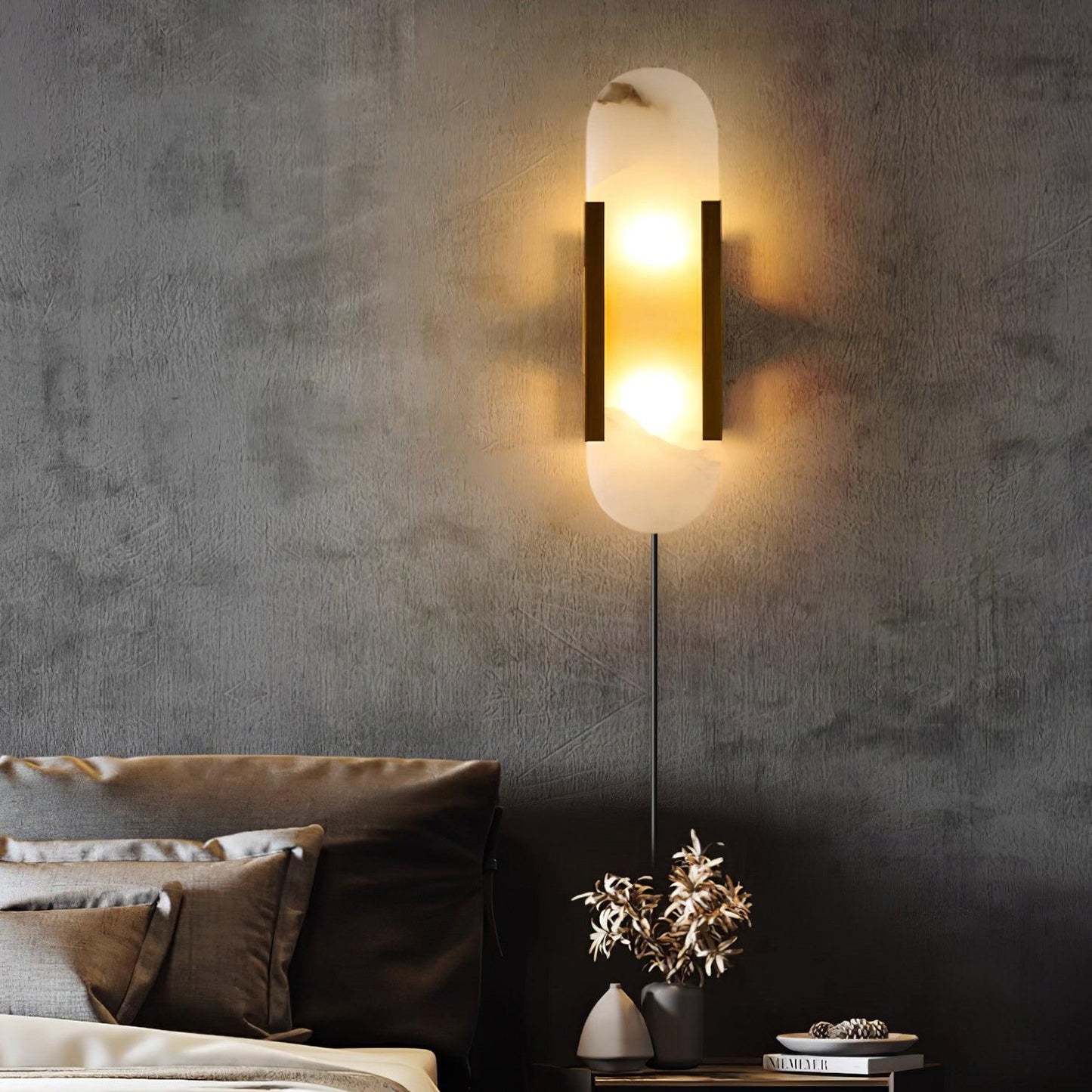 Oblong Alabaster Plug-in Wall Sconce with Adjustable Brightness & Mode