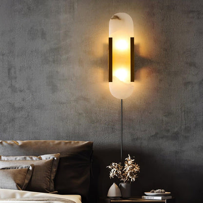 Oblong Alabaster Plug-in Wall Sconce with Adjustable Brightness & Mode