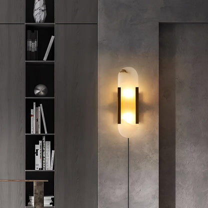 Oblong Alabaster Plug-in Wall Sconce with Adjustable Brightness & Mode