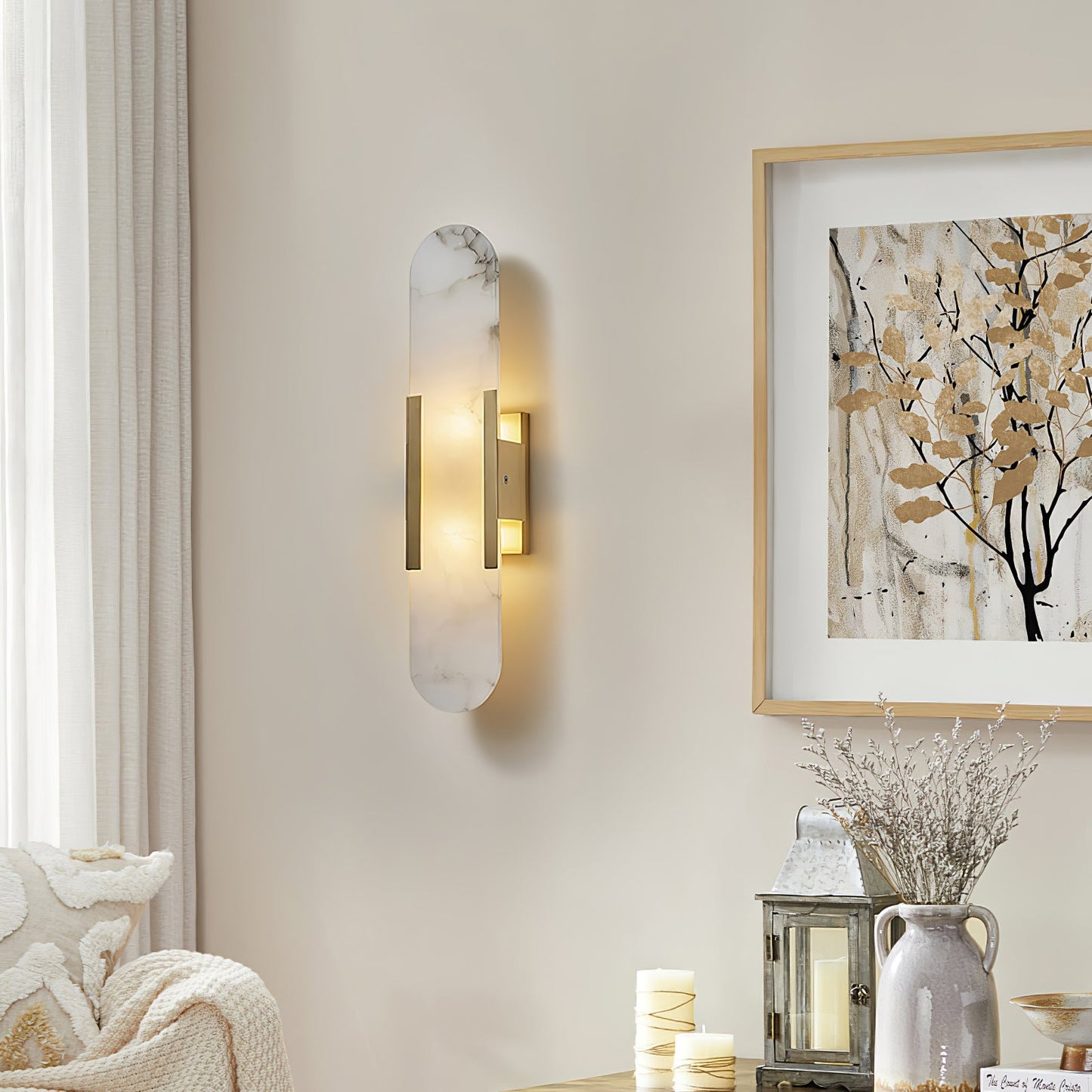 Oblong Alabaster Wall Sconce - Elegant Design, Soft Ambient Lighting
