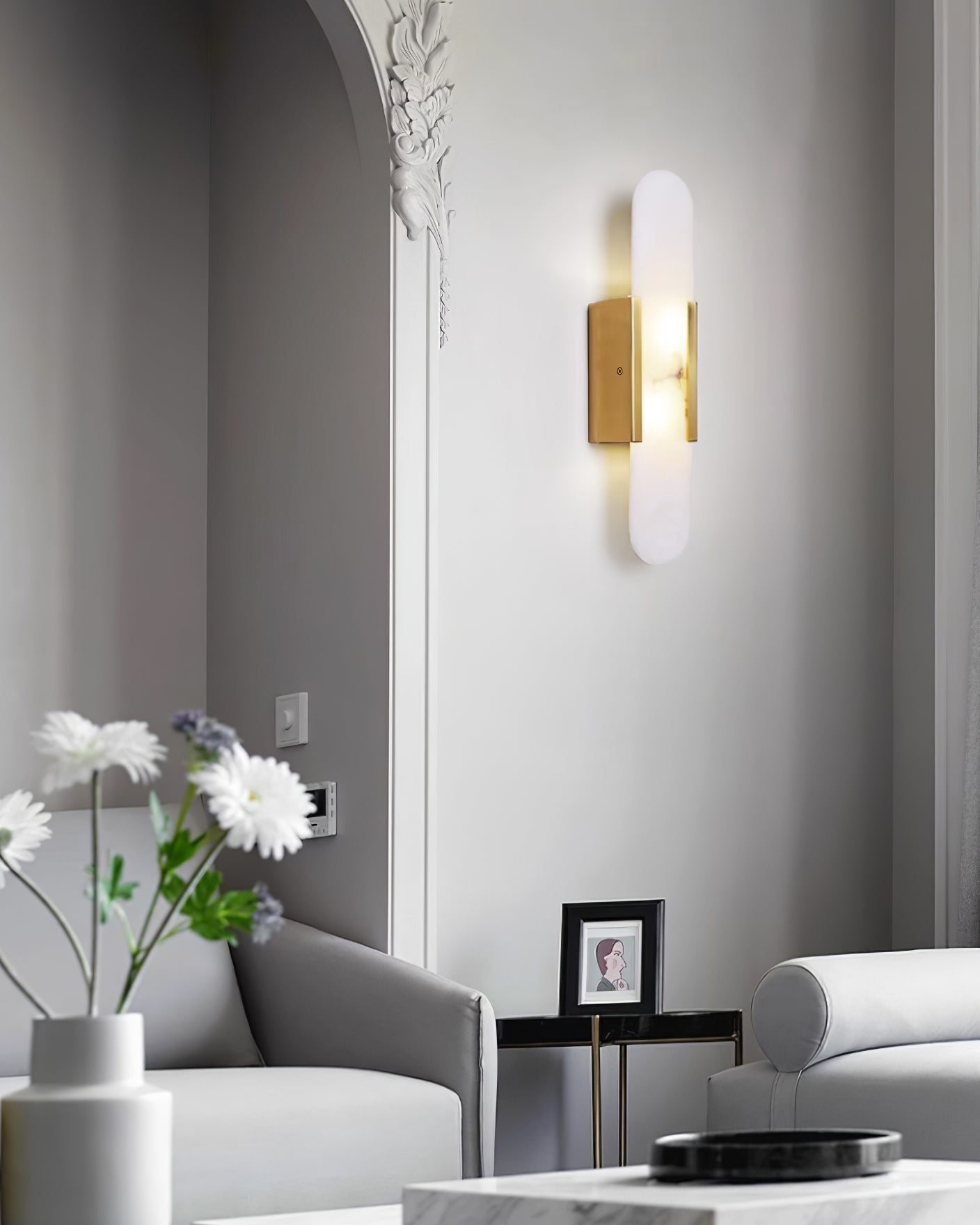 Oblong Alabaster Wall Sconce - Elegant Design, Soft Ambient Lighting