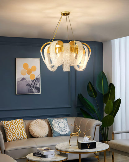 Elegant Mesh Crystal Chandelier with Adjustable Height & Energy-Effici