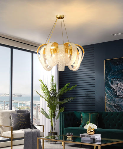 Elegant Mesh Crystal Chandelier with Adjustable Height & Energy-Effici