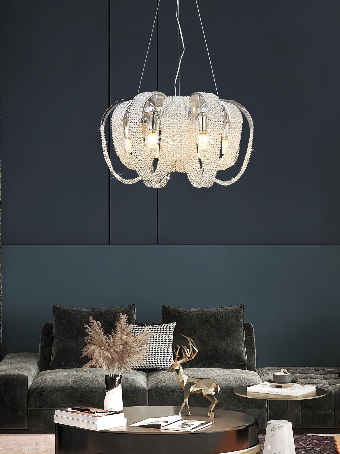 Elegant Mesh Crystal Chandelier with Adjustable Height & Energy-Effici