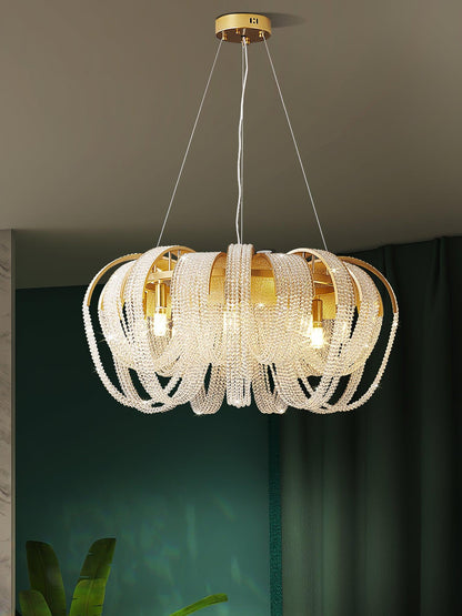 Elegant Mesh Crystal Chandelier with Adjustable Height & Energy-Effici