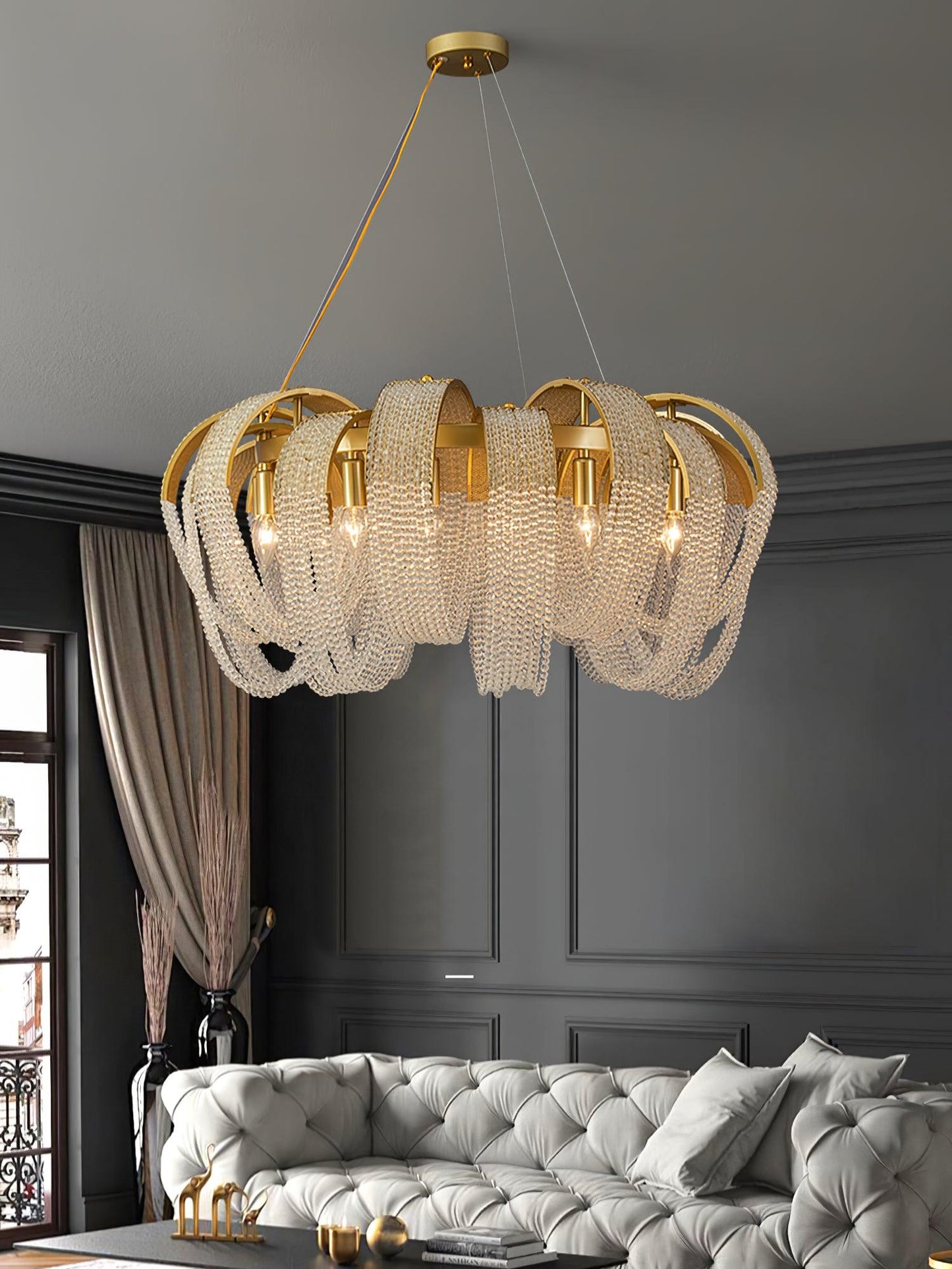 Elegant Mesh Crystal Chandelier with Adjustable Height & Energy-Effici