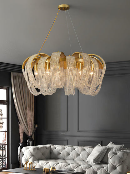 Elegant Mesh Crystal Chandelier with Adjustable Height & Energy-Effici