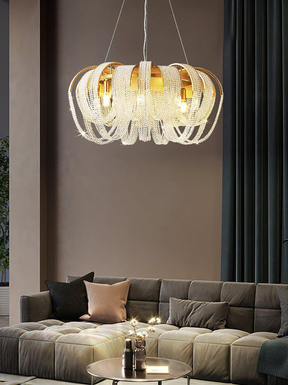 Elegant Mesh Crystal Chandelier with Adjustable Height & Energy-Effici
