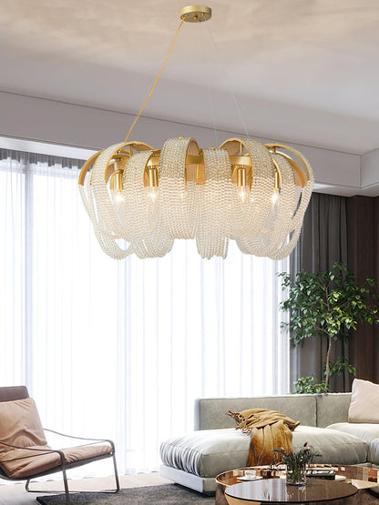 Elegant Mesh Crystal Chandelier with Adjustable Height & Energy-Effici