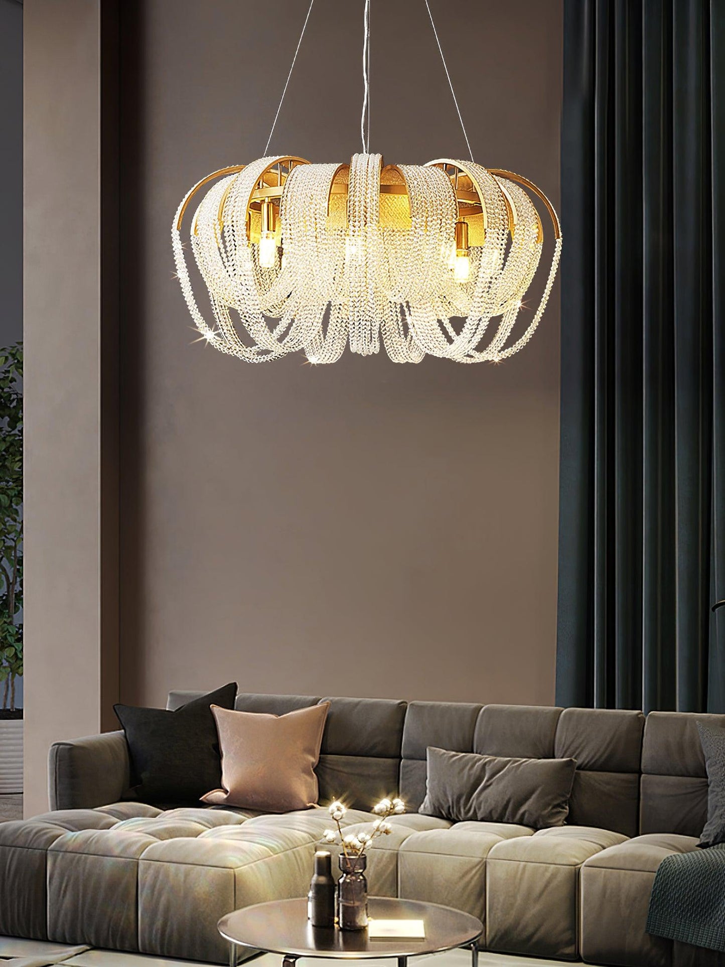 Elegant Mesh Crystal Chandelier with Adjustable Height & Energy-Effici