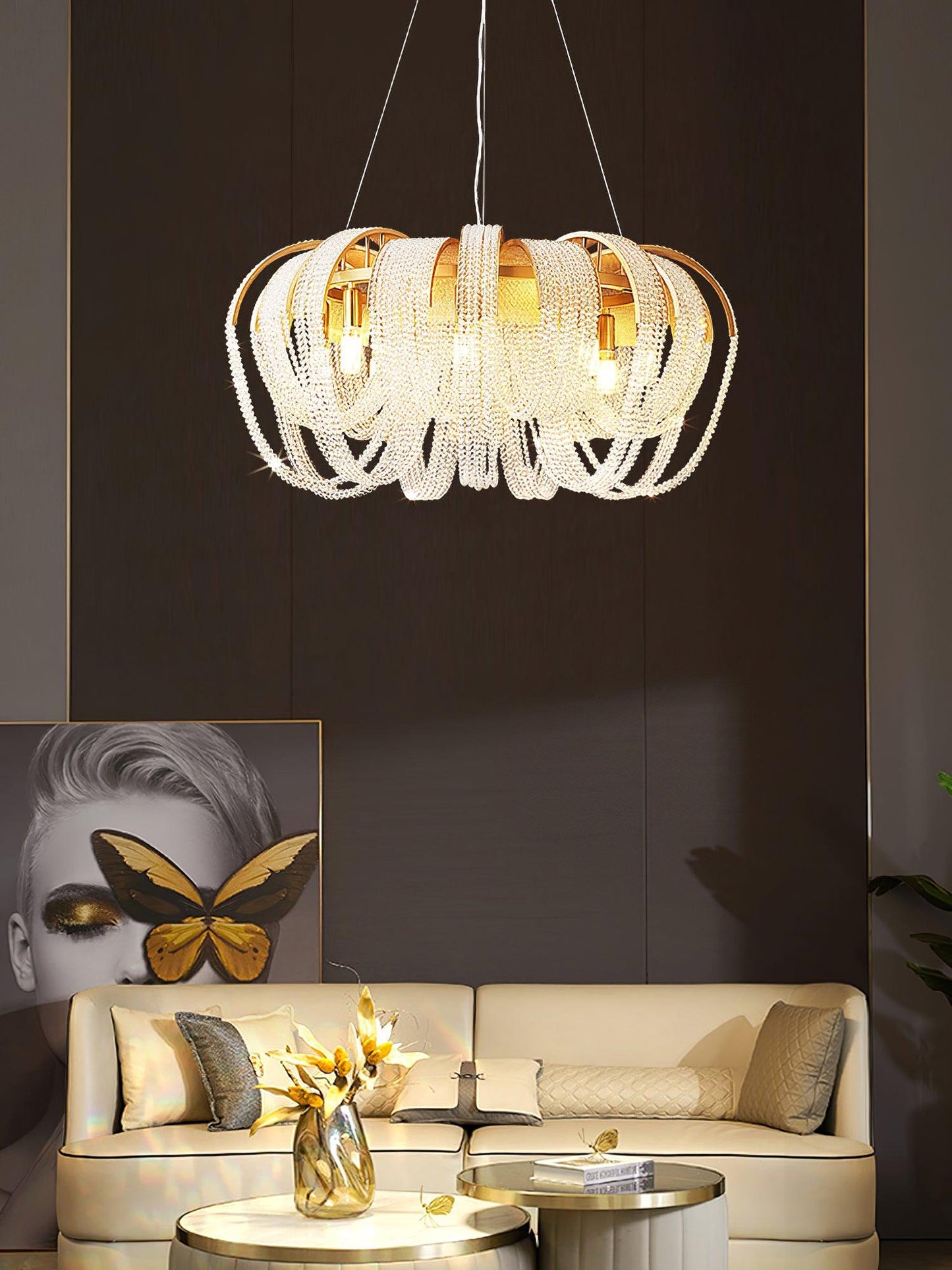 Elegant Mesh Crystal Chandelier with Adjustable Height & Energy-Effici