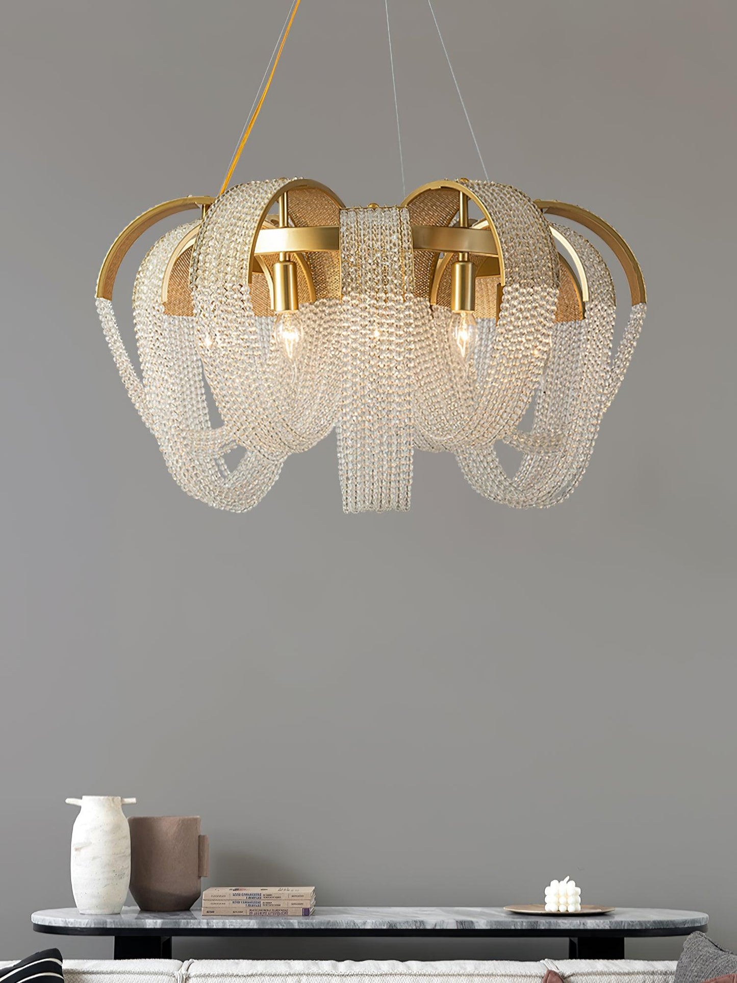 Elegant Mesh Crystal Chandelier with Adjustable Height & Energy-Effici
