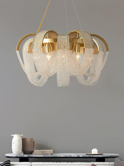Elegant Mesh Crystal Chandelier with Adjustable Height & Energy-Effici