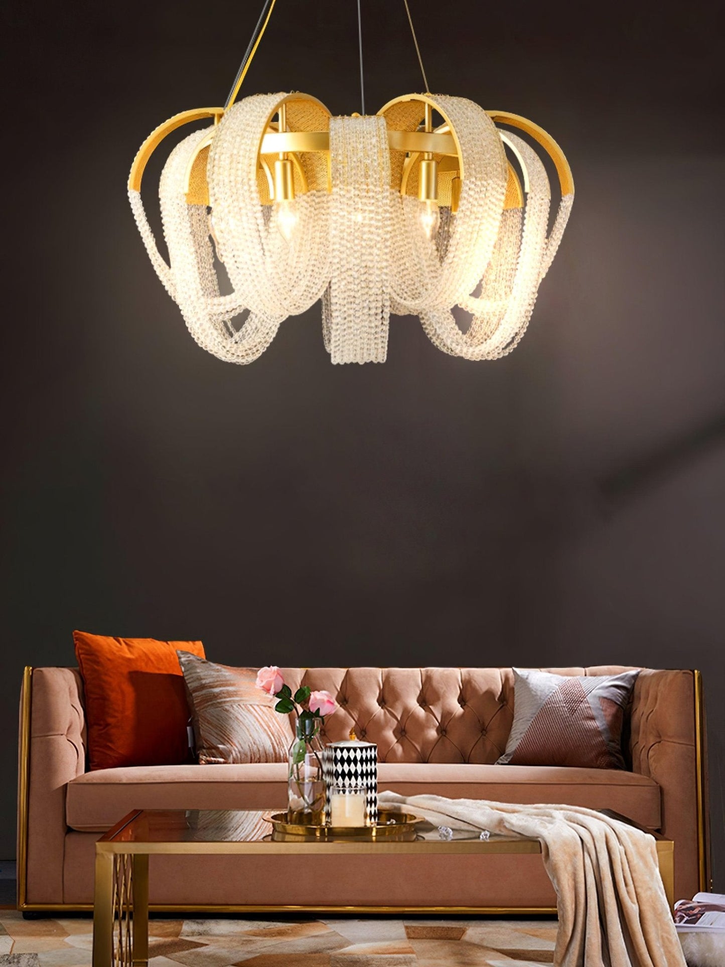 Elegant Mesh Crystal Chandelier with Adjustable Height & Energy-Effici