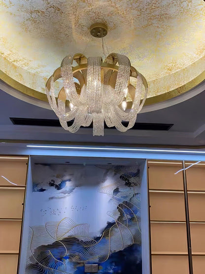 Elegant Mesh Crystal Chandelier with Adjustable Height & Energy-Effici