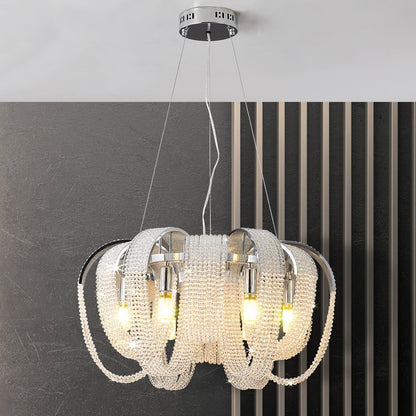 Elegant Mesh Crystal Chandelier with Adjustable Height & Energy-Effici