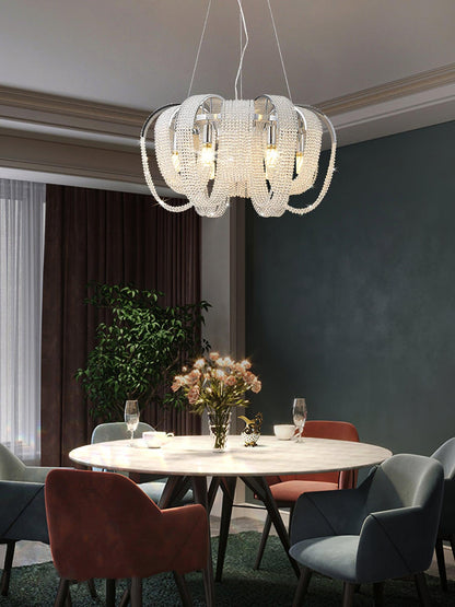 Elegant Mesh Crystal Chandelier with Adjustable Height & Energy-Effici