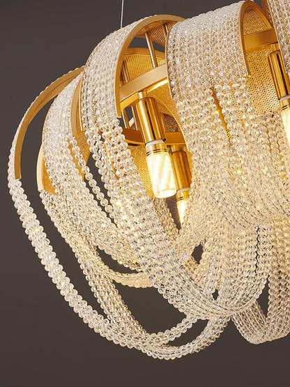 Elegant Mesh Crystal Chandelier with Adjustable Height & Energy-Effici